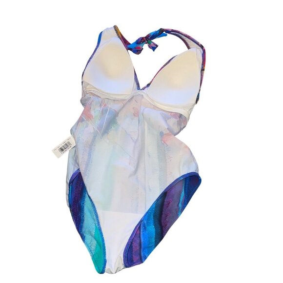 Gottex Womens One Piece Size 8 Multicolor Standard Summer Deep V Halter Stretch - Picture 3 of 8